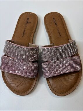 Rock & Candy Girls Size 1 Pink Rhinestone Slide Sandals